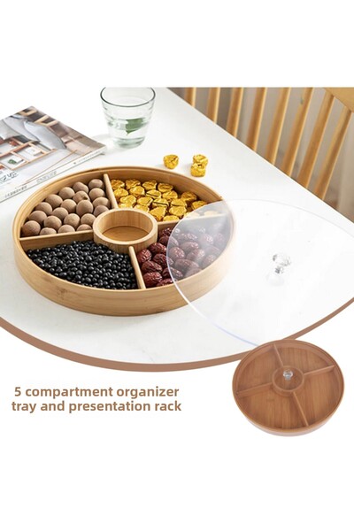 Kitchen Way منظم للوجبات الخفيفة من الخيزران - 5 أقسام مع غطاء Kw-167 Fma 001673