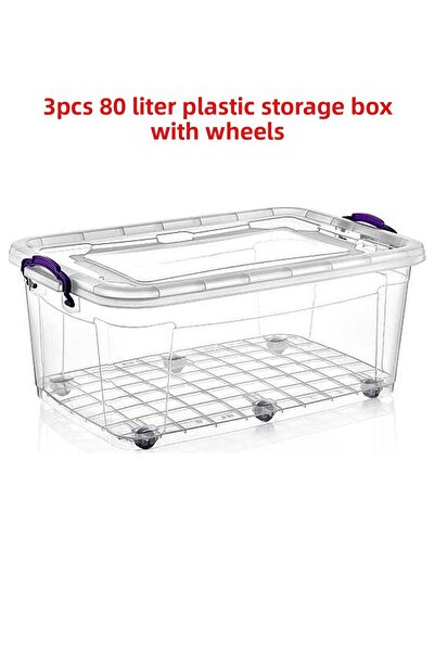 Polytime 3 Pieces 80 Liter Multi Box Storage Box with Wheels - E-515-3