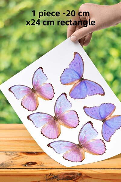 Atölye7Tasarım فراشات كبيرة ملونة مقاس A4 زينة صالحة للأكل، كعكة، بسكويت، حلو...