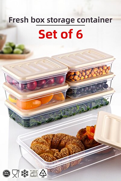 Nandy Home Set of 6 Freshbox - Cream Storage Container Set Suitable for Microwave and Diffraction