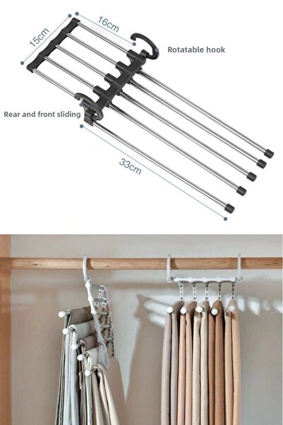 Buffer ®   Organizator mobil pentru pantaloni în interiorul dulapului, cu sistem de agățare pentru șal, organizator pentru umerase