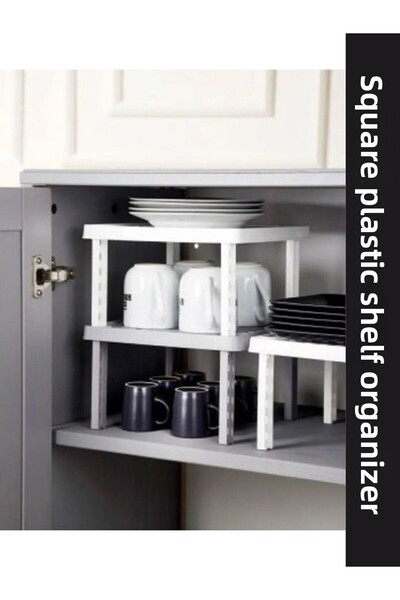 Viyalente منظم أرفف بلاستيكي مربع، منظم خزانة مكون من قطعتين