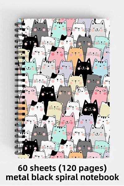 Anime Marketi دفتر ملاحظات بغطاء صلب حلزوني A5 بتصميم قطط لطيفة 120 ورقة