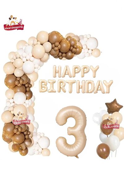 Bkmc Bej La mulți ani 3 ani Balon din folie Bej Alb Maro Concept Set de petre...