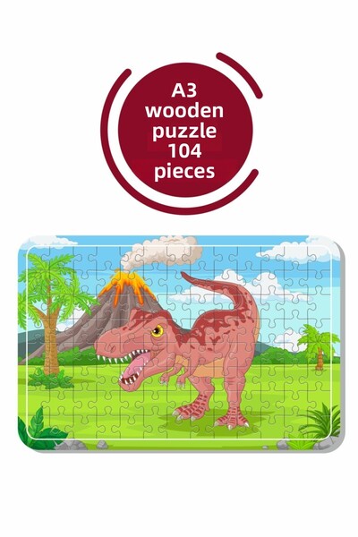 Baskı Atölyesi لغز ديناصور A3 خشبي مكون من 104 قطعة
