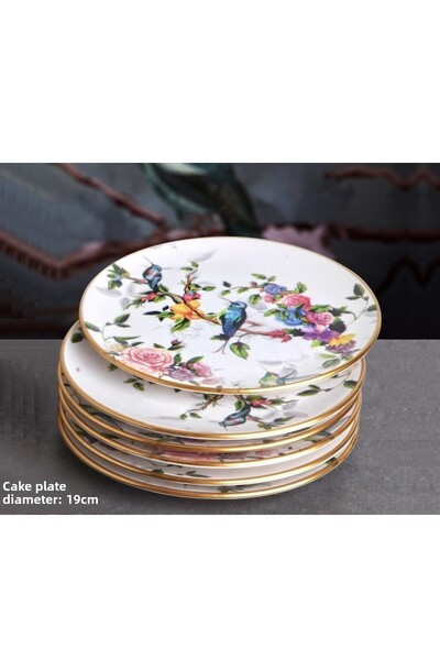 Pinkev Flora 9 Piece Ceramic Cake Serving Presentation Plate Set