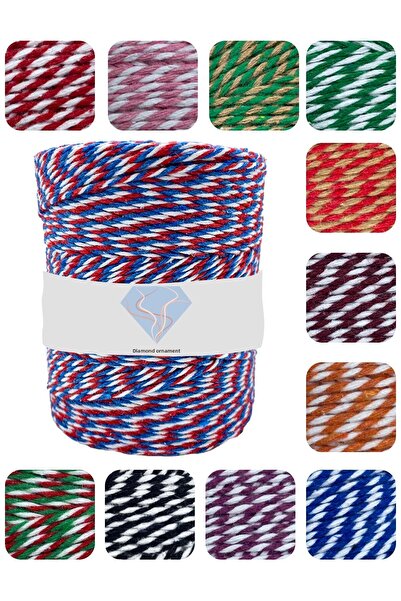 E Elmas حبل ثلاثي الألوان أزرق - أحمر - أبيض (2-3MM-200GR-200M)