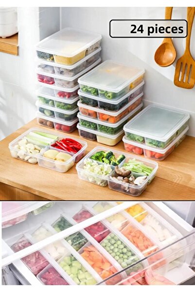 Bayev Large 24 Pieces 4 Compartment Food Container - Frozen Meat Vegetable Refrigerator Organizer