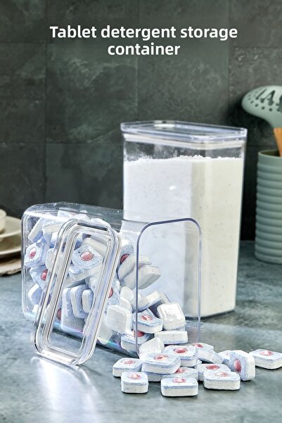 Milenay Tablet Detergent Crystal Storage Container, 3000ml Volume, Airtight Vacuum Lid, Sticker Gift