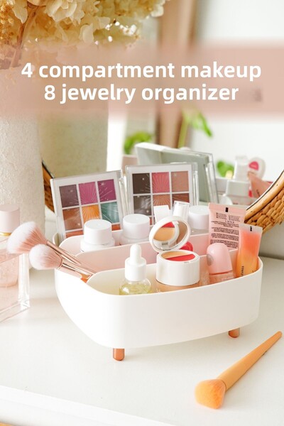 Vienev مكياج ذو 4 أقسام - منظم مجوهرات باللون الأبيض