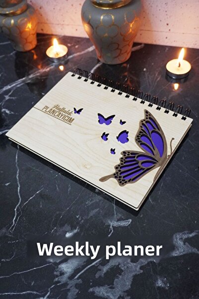 markcat دفتر الخطة الخشبي للامتياز مع شكل فراشة - جدول زمني غير مؤرخ - مخطط أسبوعي - A5