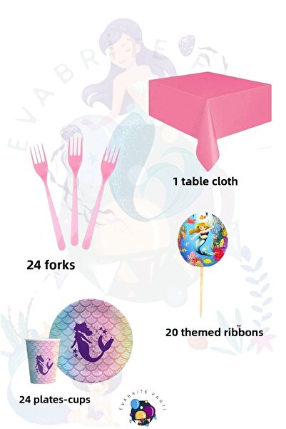 Evabrite Σετ με θέμα Γοργόνα για 24 άτομα Maxiak - Προμήθειες για πάρτι γενεθ...