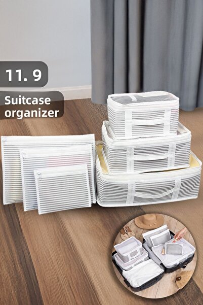 Meleni Home مجموعة منظم حقيبة مكونة من 6 قطع - حقيبة تنظيم حقيبة سفر مخططة با...