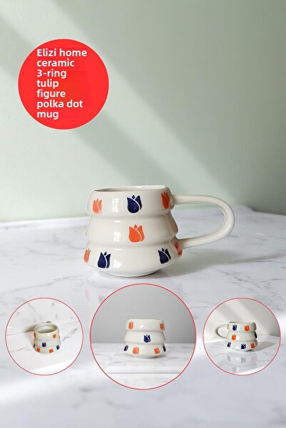 REAY HOME Handmade Ceramic Tulip Figured 3 Ring Handmade Mug Mug Cup Design M...