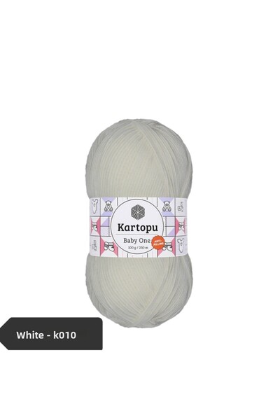 Kartopu حبل حياكة يدوي 100 جرام من Baby One K010 باللون الأبيض - حبل حياكة مضاد للرش
