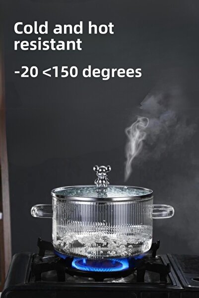 Comprox 1700cc Lilac Purple Teddy Bear Figured Pot Heat Resistant|Borosilicate| Termisil Stovetop Glass Pot