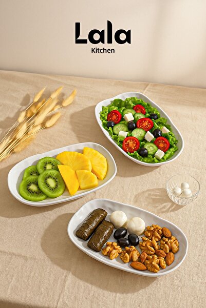 Lala Mutfak Melamine Stylish Plate - (21X13 cm) 3 Pcs Belen Kayık Breakfast and Presentation