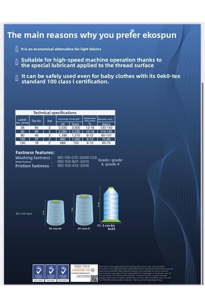 AYHANMAK Set of 2 Sewing Thread 120 No 5000m Polyester Ekospun, High Strength, Ultra Quality