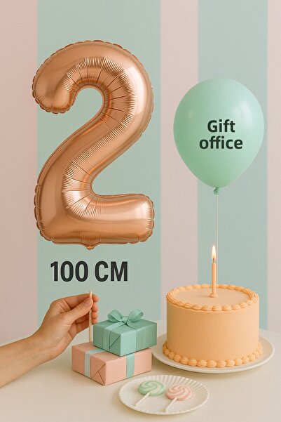 hediyeofisi Foil Balloon 2 Number Helium Balloon 100 Cm Rose Color - 2 Age Ba...