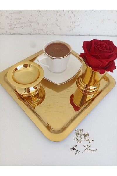 AYZ HOME صينية العرض 21*21/ وعاء البهجة التركية/دلو الورد/ مجموعة الورد المخملية - (المعنى، الخطوبة، الطلب، عرض القهوة)