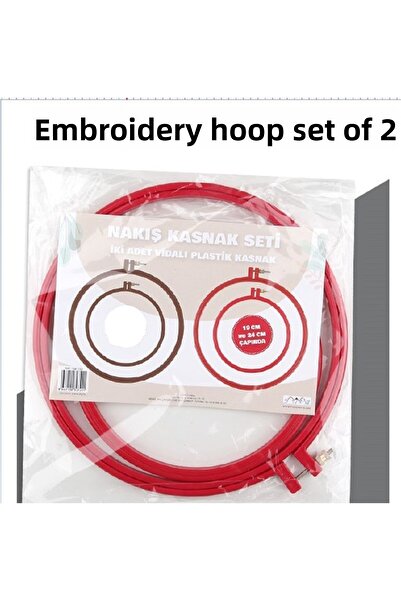 BALIM ÖRGÜ EVİ Screw Plastic Pulley, Round, Red Etamine Embroidery and Punch Pulley 19 and 24 cm 2 Sizes Set of 2