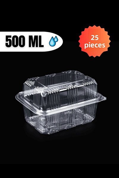 YOK YOK AMBALAJ Disposable Storage Container with Plastic Lid Leak Proof Container 500 ml High Lid 25 Pieces