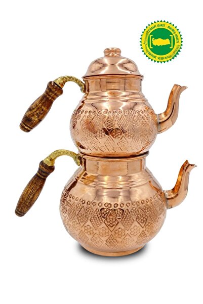 Yardımcı Bakır Since 1997 إبريق شاي منقوش بالألماس الكبير النحاسي