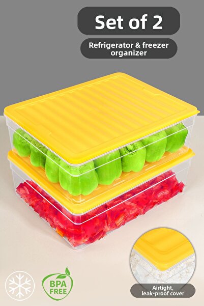 Meleni Home Set de 2 recipiente pentru congelator pentru microunde - Set organizator pentru frigider adânc, 5300 ml galben