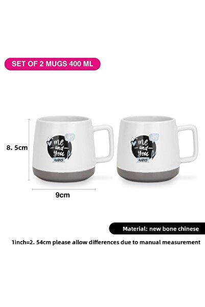 Fissman 2-Piece Printed Coffee Mug 400mL ''ME AND YOU HAPPY'', Ceramic Coffee Mug with Handle
