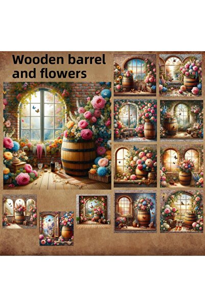 Pink Swan Craft برميل خشبي عتيق وزهور - مجموعة ملصقات مخططة مكونة من 12 قطعة ...