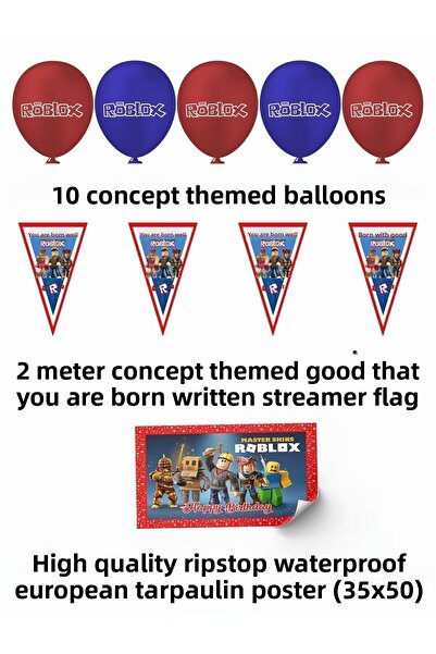 Roblox Σετ στολιδιών για πάρτι γενεθλίων για 16 άτομα με μεταλλικό στάνταρ της Robloks και μεταλλική επιτραπέζια φούστα