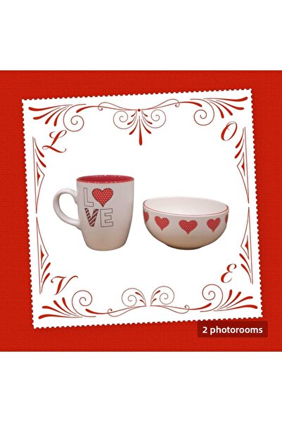 Keramika طقم كوب ووعاء لعيد الحب مكون من قطعتين