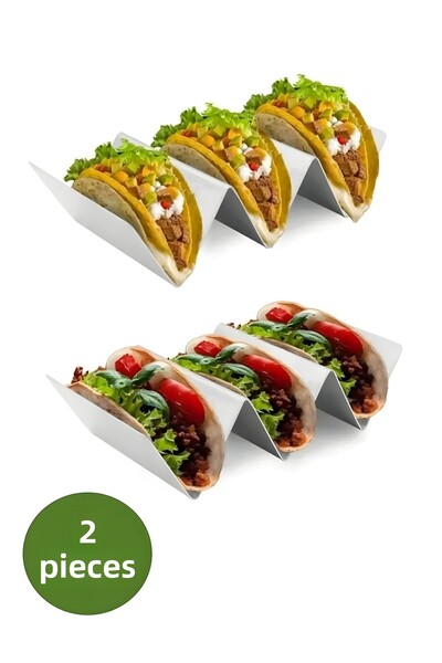 Homerest 2 Pieces 3-compartment Taco Stand - Steel Hamburger Waffle Bread San...