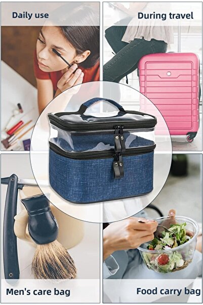 Ankaflex Makeup Bag Double Compartment Transparent Multi-Purpose Waterproof Deep Chamber Large Volume Professional