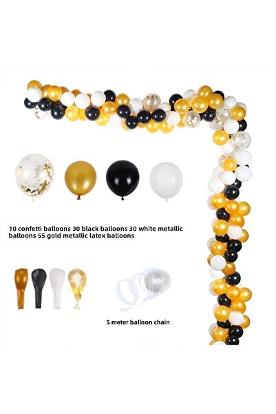 HKNYS 125 Pieces Black White Gold Confetti Engagement Party Birthday Set 5 Meter Chain