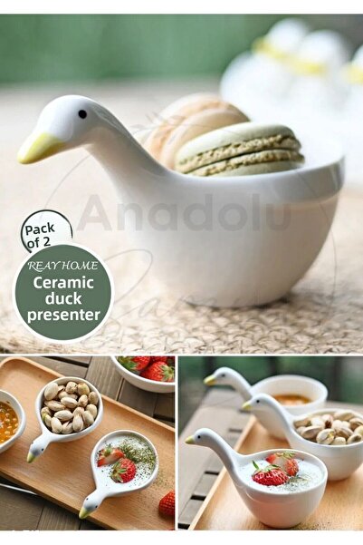 REAY HOME وعاء تقديم على شكل بطة من السيراميك مصنوع يدويًا - تصميم مكون من قط...