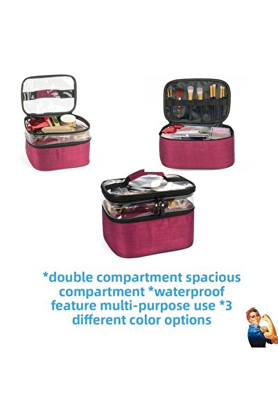 Ankaflex Makeup Bag Double Compartment Transparent Multi-Purpose Waterproof Deep Chamber Large Volume Professional