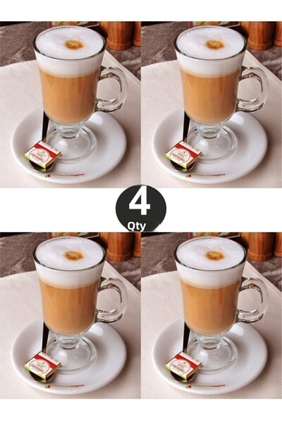 Paşabahçe طقم فناجين قهوة أيرلندية زجاجية لاتيه كابتشينو ماكياتو نسكافيه بمقبض من 4 قطع Fma074552