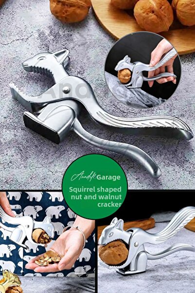 Anadolu Saray كسارة معدنية فاخرة مصنوعة من خشب اللوز والجوز على شكل سنجاب عملي | أداة كسارة الجوز والبندق