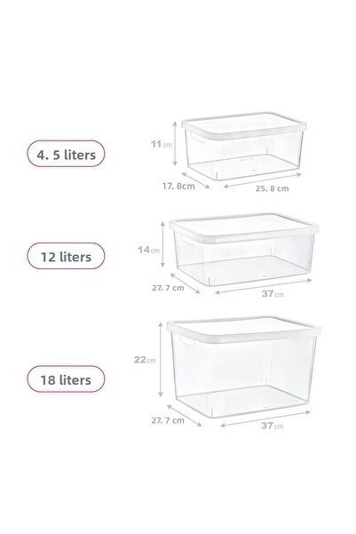 Smartware Set of 3 Stafi Box with Lid Transparent (4.5-12-18 Lt)