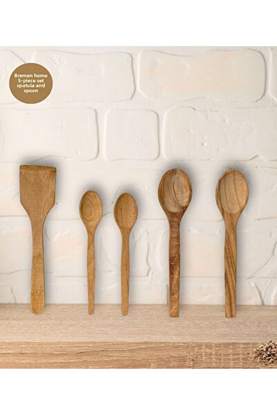 Bremen Home طقم خشبي مكون من 5 ملاعق طعام وملعقة خشبية