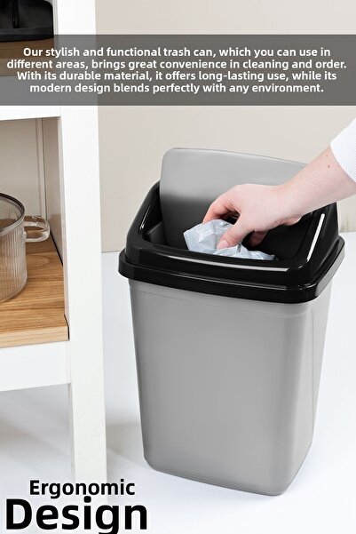Meleni Home 10 Liter Plastic Trash Can with Lid - Home Office Bathroom Kitchen Trash Can Gray