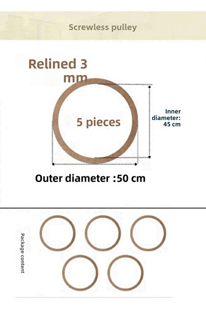 Rapithwin 50 cm Screwless Wooden Pulley, 5 Pieces, 3 mm (2.7 mm) Thickness