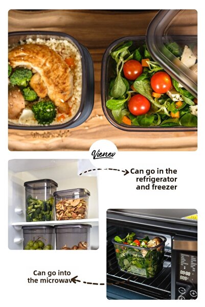 Vienev Set of 20 Peggy Rectangular Storage Containers with Colorful Labels 5x(1500-1150-800-400 Ml) Anthracite