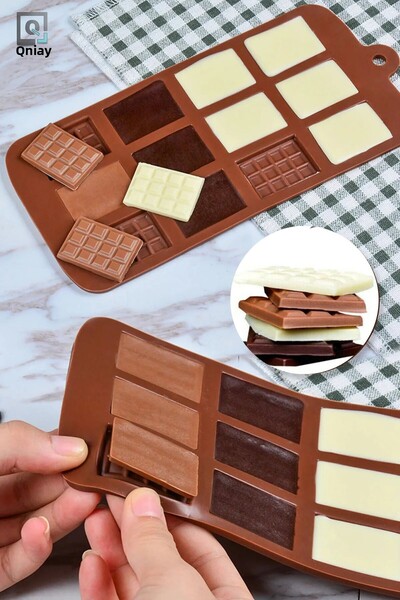 QNİAY 12-piece Mini Tablet Silicone Chocolate Set - 1 Square Chocolate Mold