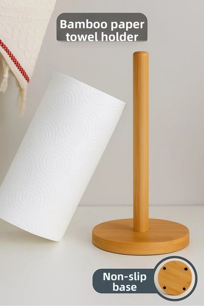 keyfisepet en keyifli sepet Bamboo Paper Towel Holder – Stylish and Natural Design with Non-Slip Base