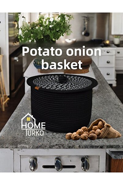 HomeTurko سلة المطبخ من الجوت والخوص - منظم البطاطس والبصل والفواكه