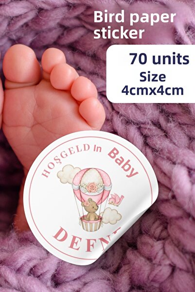 Netsan Etiket Girl Welcome Baby Label Art Paper Sticker 4x4cm 70 Pieces