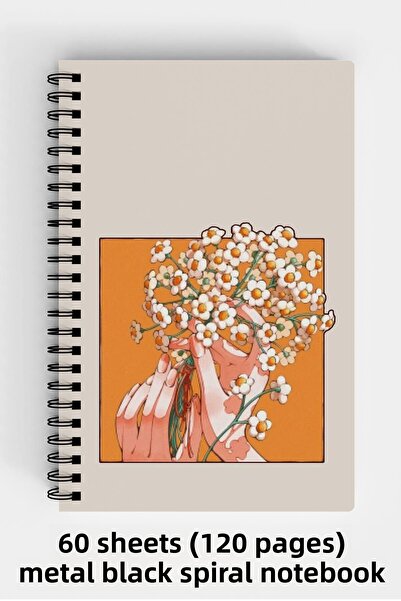 Anime Marketi دفتر ملاحظات بغلاف صلب مقاس A5 بتصميم الإقحوانات 120 ورقة