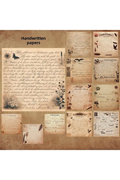 Pink Swan Craft مجموعة ملصقات عتيقة - 12 قطعة من الأوراق المكتوبة بخط اليد، م...